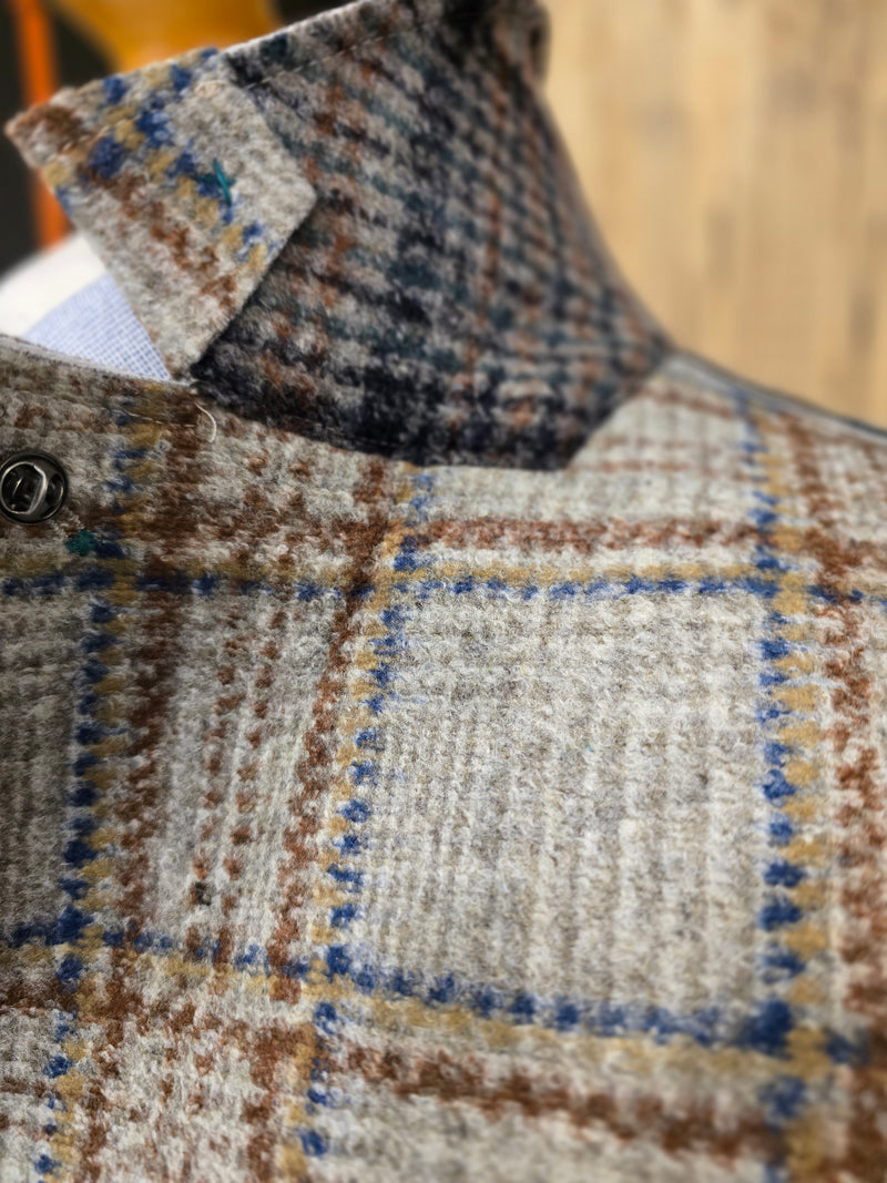 Bob Beige Blue Brown Check Overcoat