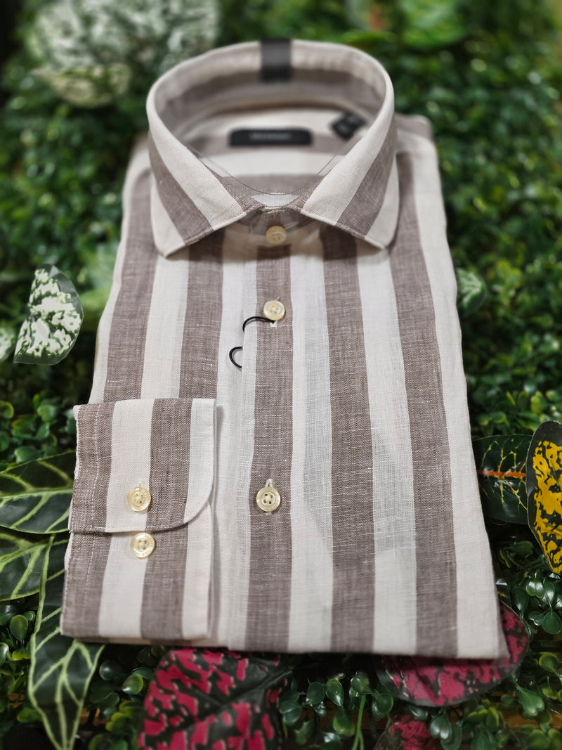 Matinique Bold Walnut Stripe Linen Shirt