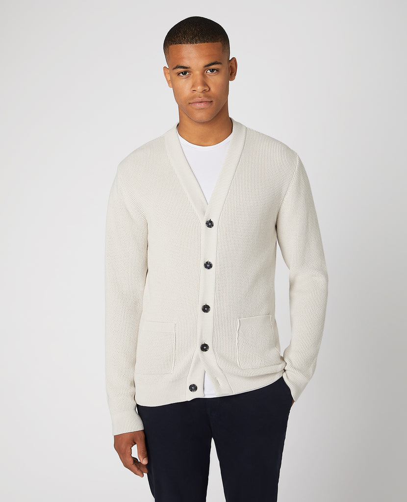 Remus Uomo Stone Long Sleeve Buttoned Cardigan Sweater