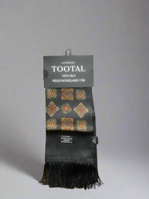 Tootal Motif Border Black Silk Scarf