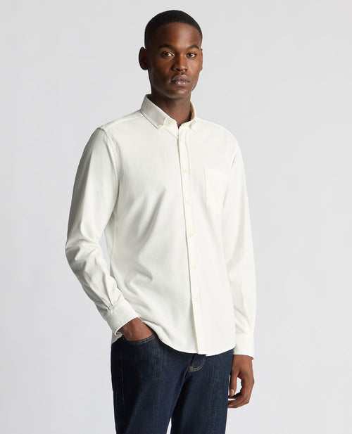 Remus White Tapered Fit Micro Corduroy Shirt