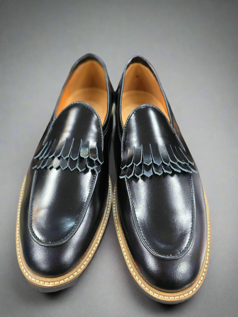 Black Double Fringe Chunky Loafer
