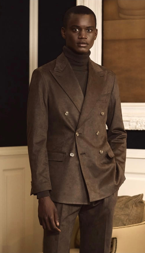 Suede Brown Double Breasted Blazer