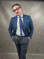 2Blind 2C Double Breasted Navy Blue Herringbone Blazer