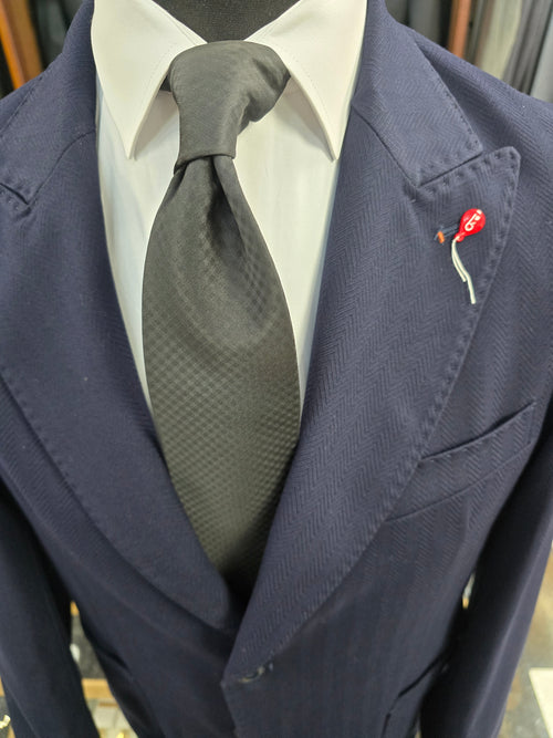 Bernese Herringbone Textured Navy Blazer