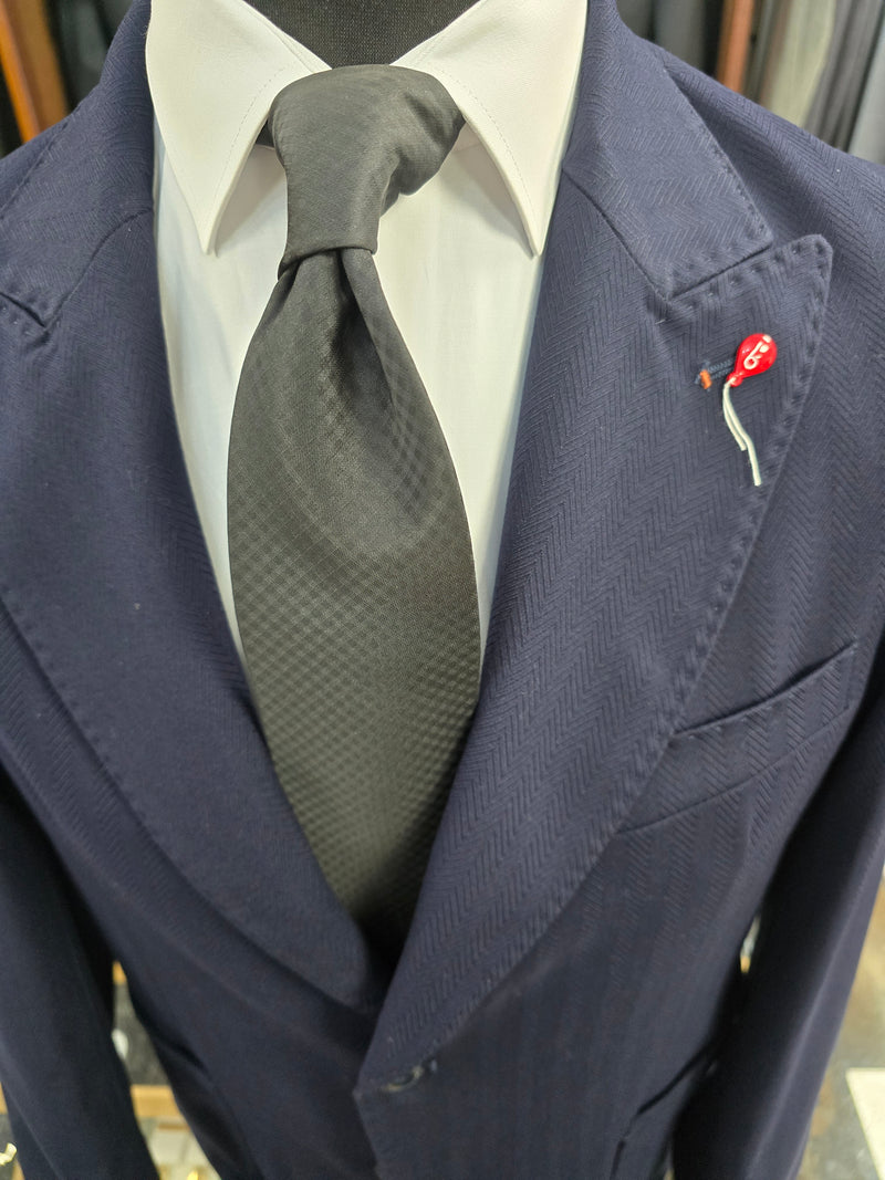 Bernese Herringbone Textured Navy Blazer