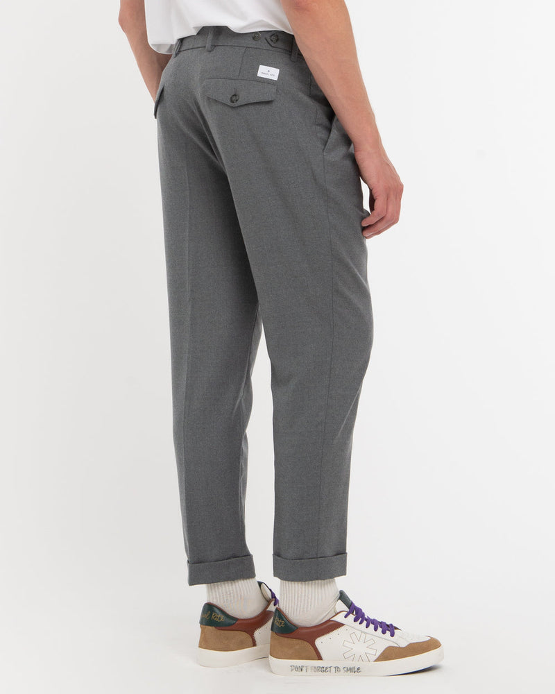 Manuel Ritz gray double pleat stretch wool flannel trousers