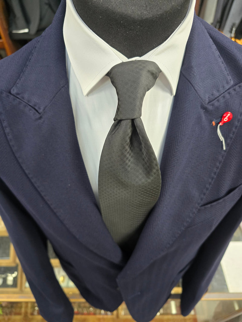 Bernese Herringbone Textured Navy Blazer