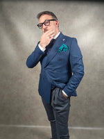 2Blind 2C Double Breasted Navy Blue Herringbone Blazer