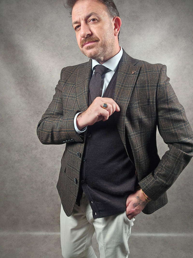 Torre Milo Brown Green Check Blazer