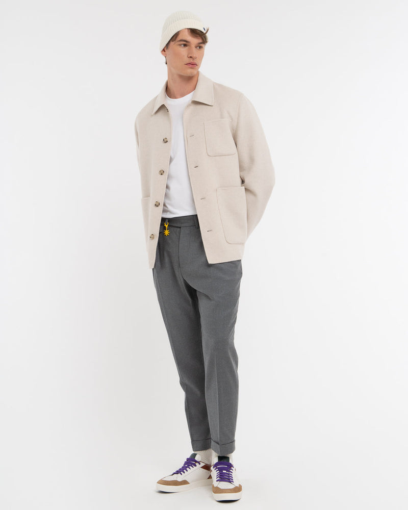 Manuel Ritz gray double pleat stretch wool flannel trousers