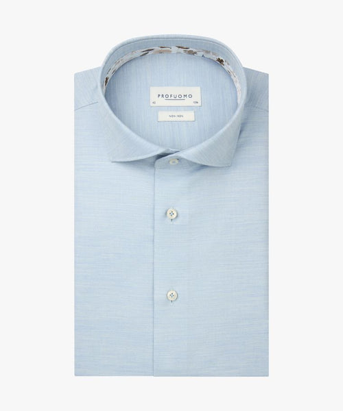 Profuomo Cutaway Melange Twill Blue Shirt