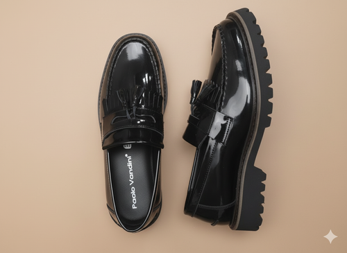 Paolo Vandini Black Patent Tassel Loafer