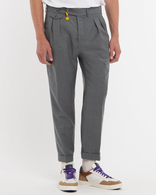 Manuel Ritz gray double pleat stretch wool flannel trousers