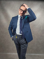 2Blind 2C Double Breasted Navy Blue Herringbone Blazer