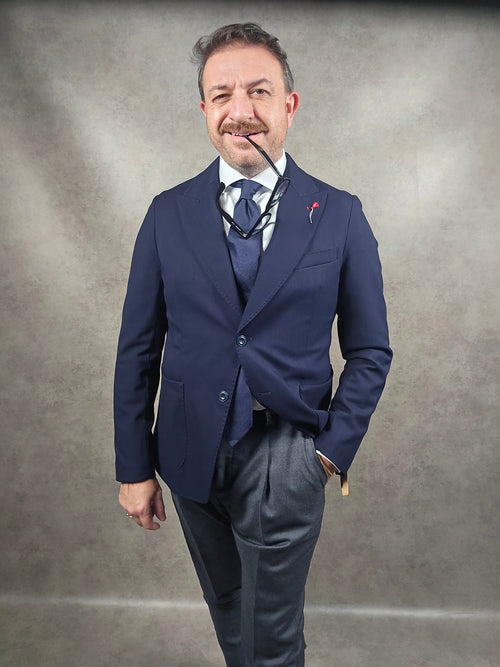 Bernese Herringbone Textured Navy Blazer