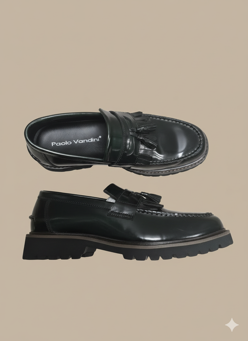 Paolo Vandini Green Patent Tassel Loafer