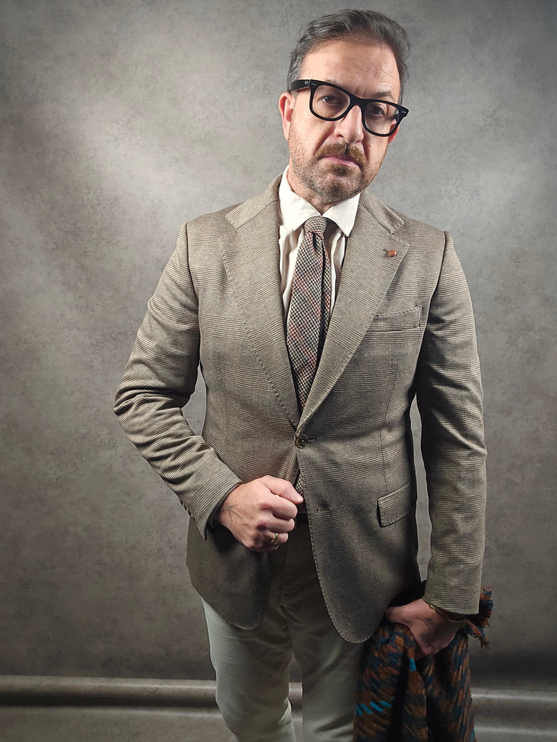 Beige Prince of Wales Check Blazer