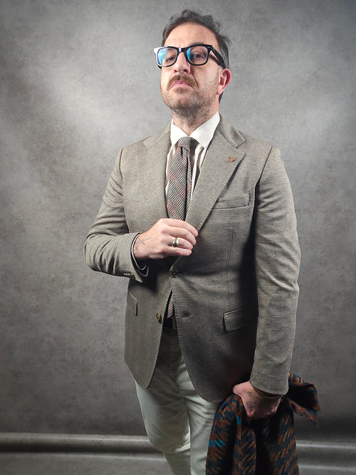 Beige Prince of Wales Check Blazer