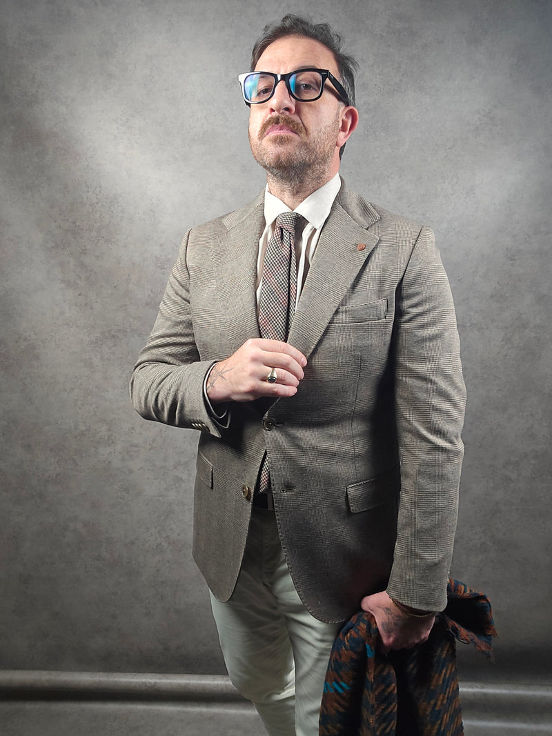 Beige Prince of Wales Check Blazer