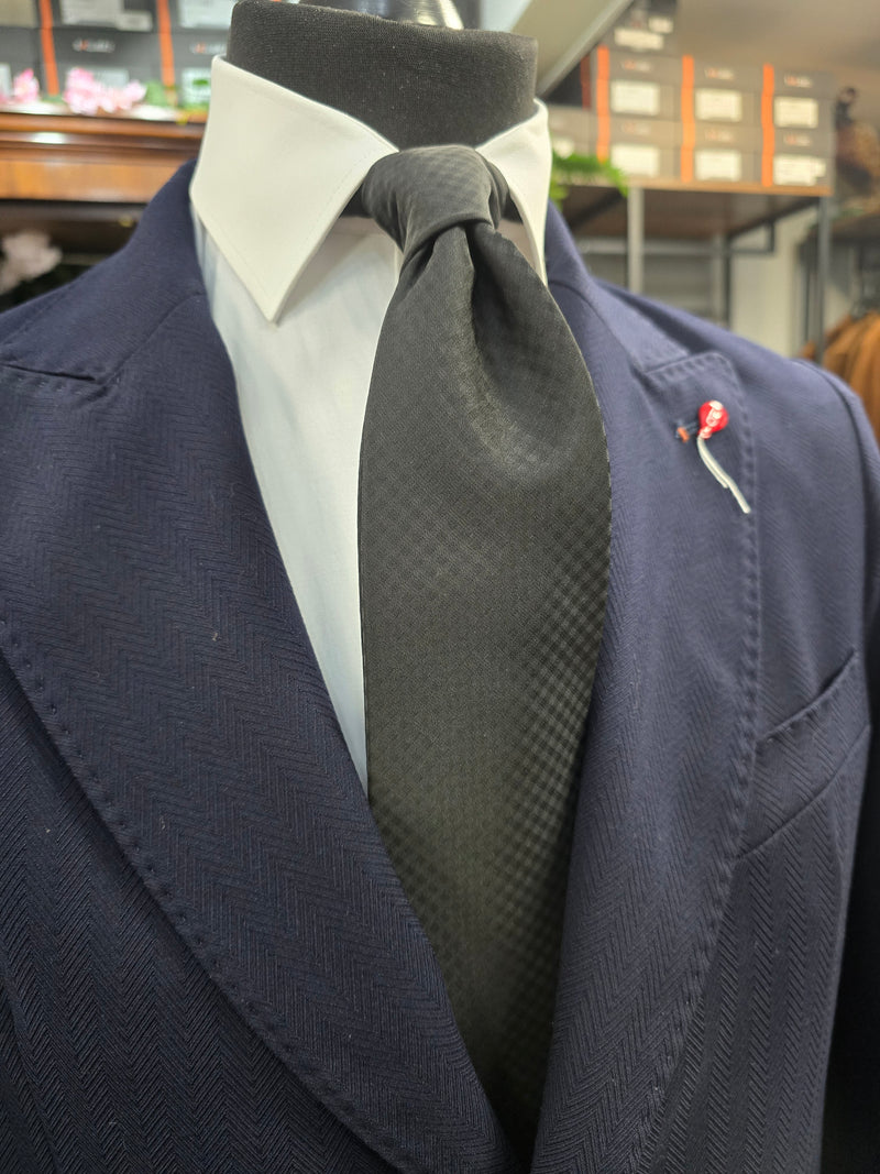 Bernese Herringbone Textured Navy Blazer