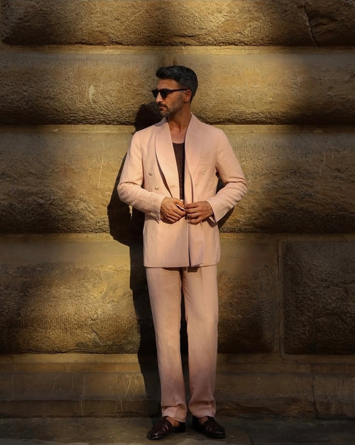 Shawl Lapel Pink Linen Blend DB