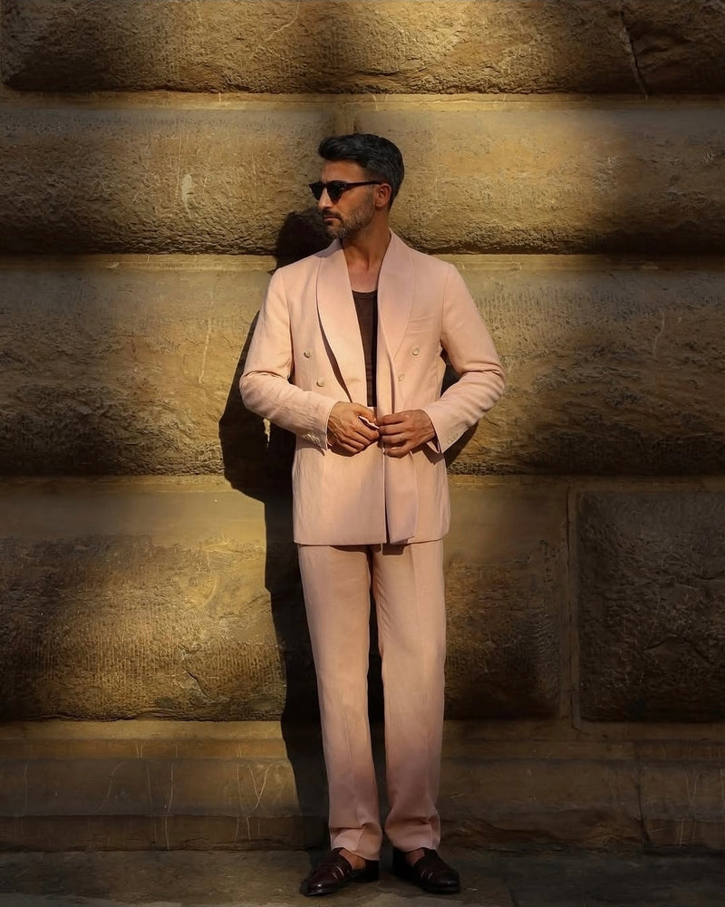 Shawl Lapel Pink Linen Blend DB