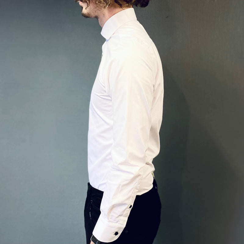Remus Uomo White Tapered Shirt Black Button