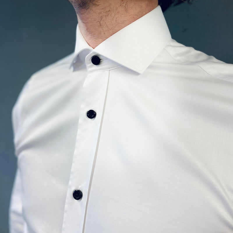 Remus Uomo White Tapered Shirt Black Button