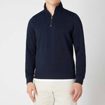 Tapered Fit Cotton-Stretch Half-Zip Navy Sweatshirt