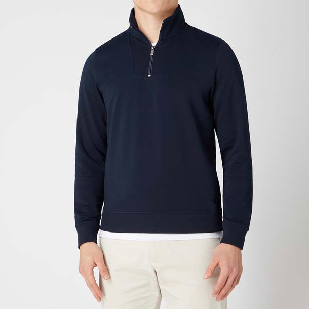 Tapered Fit Cotton-Stretch Half-Zip Navy Sweatshirt