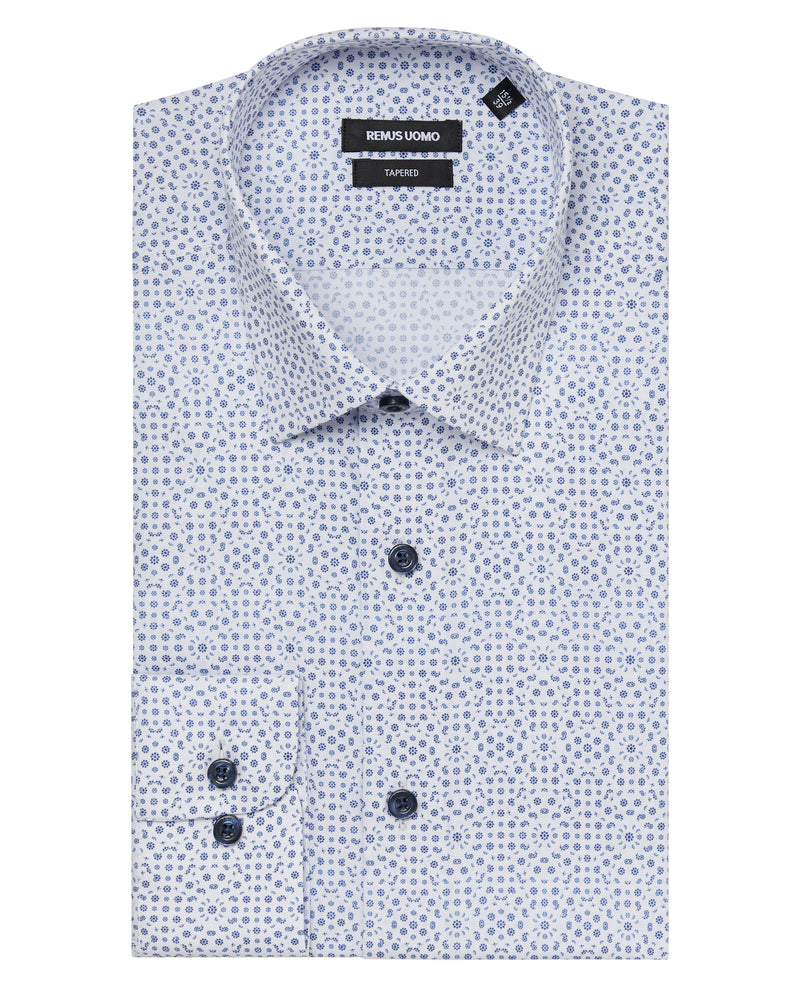 Remus Uomo Tapered White Blue Sheik Shirt