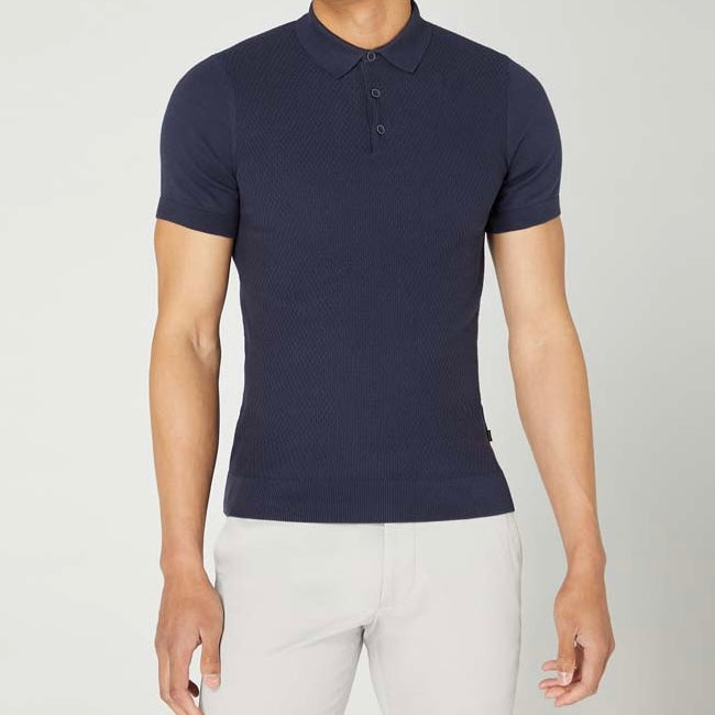 Slim Fit Knitted Cotton Navy Polo Shirt