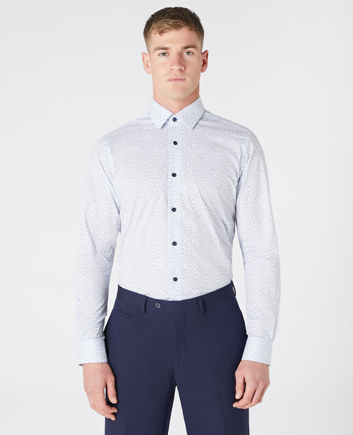 Remus Uomo Tapered White Blue Sheik Shirt