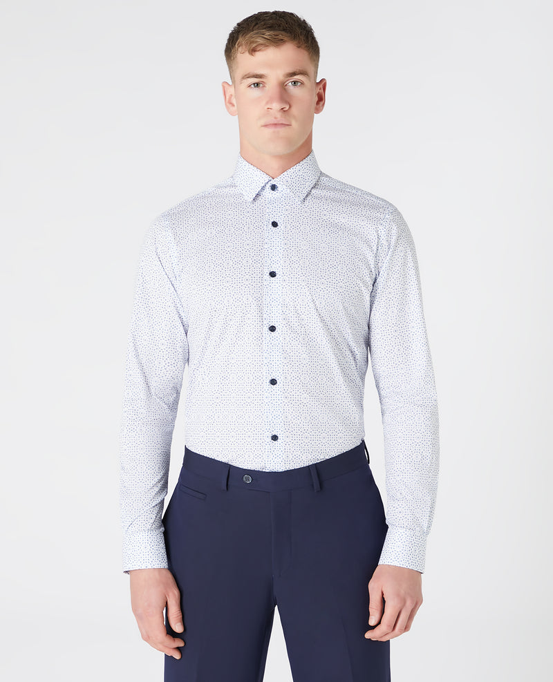 Remus Uomo Tapered White Blue Sheik Shirt