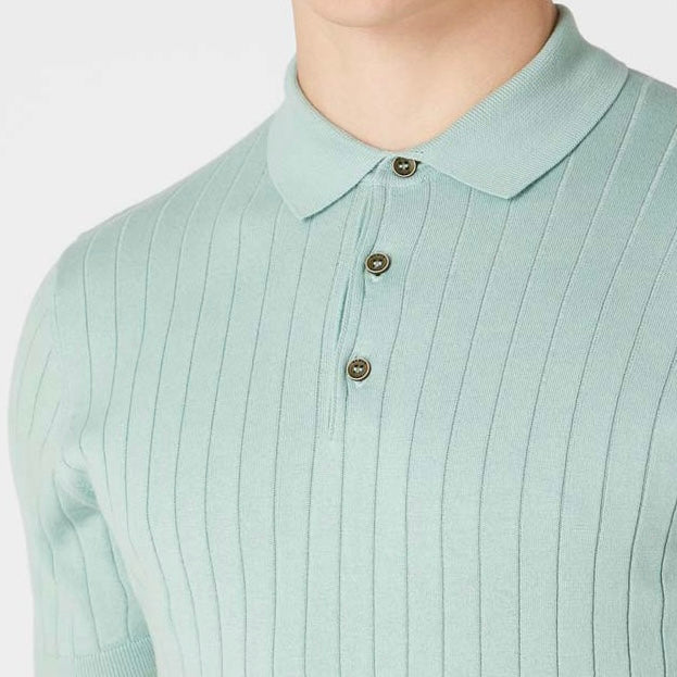 Slim Fit Knitted Cotton Mint Polo Shirt