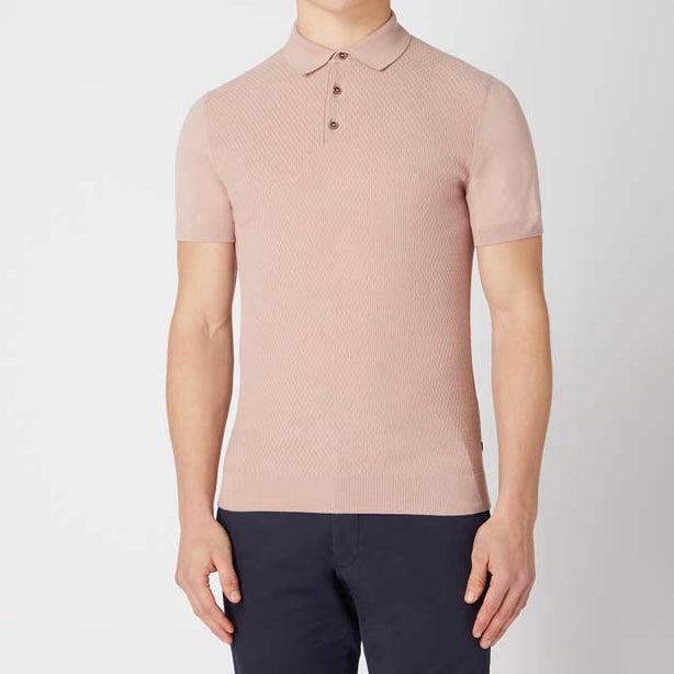 Slim Fit Knitted Cotton Pink Polo Shirt